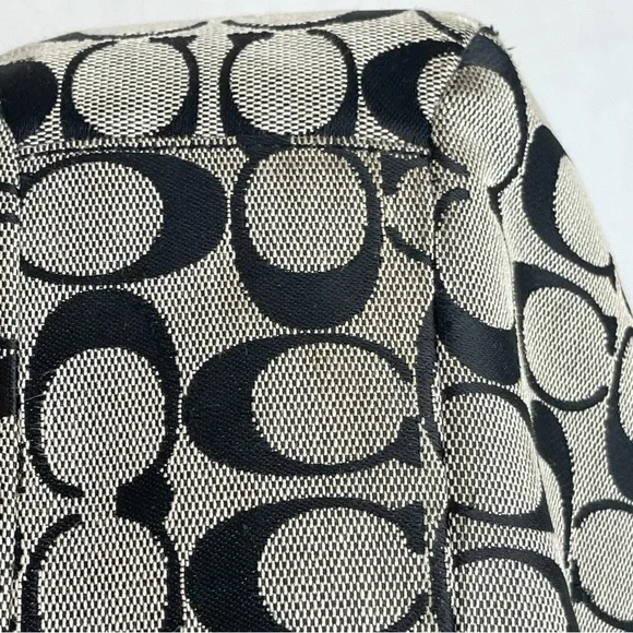 Coach Signature Canvas Leather Medium Tote Shoulder Bag Gray and Black Zip - Picture 15 of 15